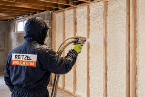 Applying foam insulation in unfinished basement